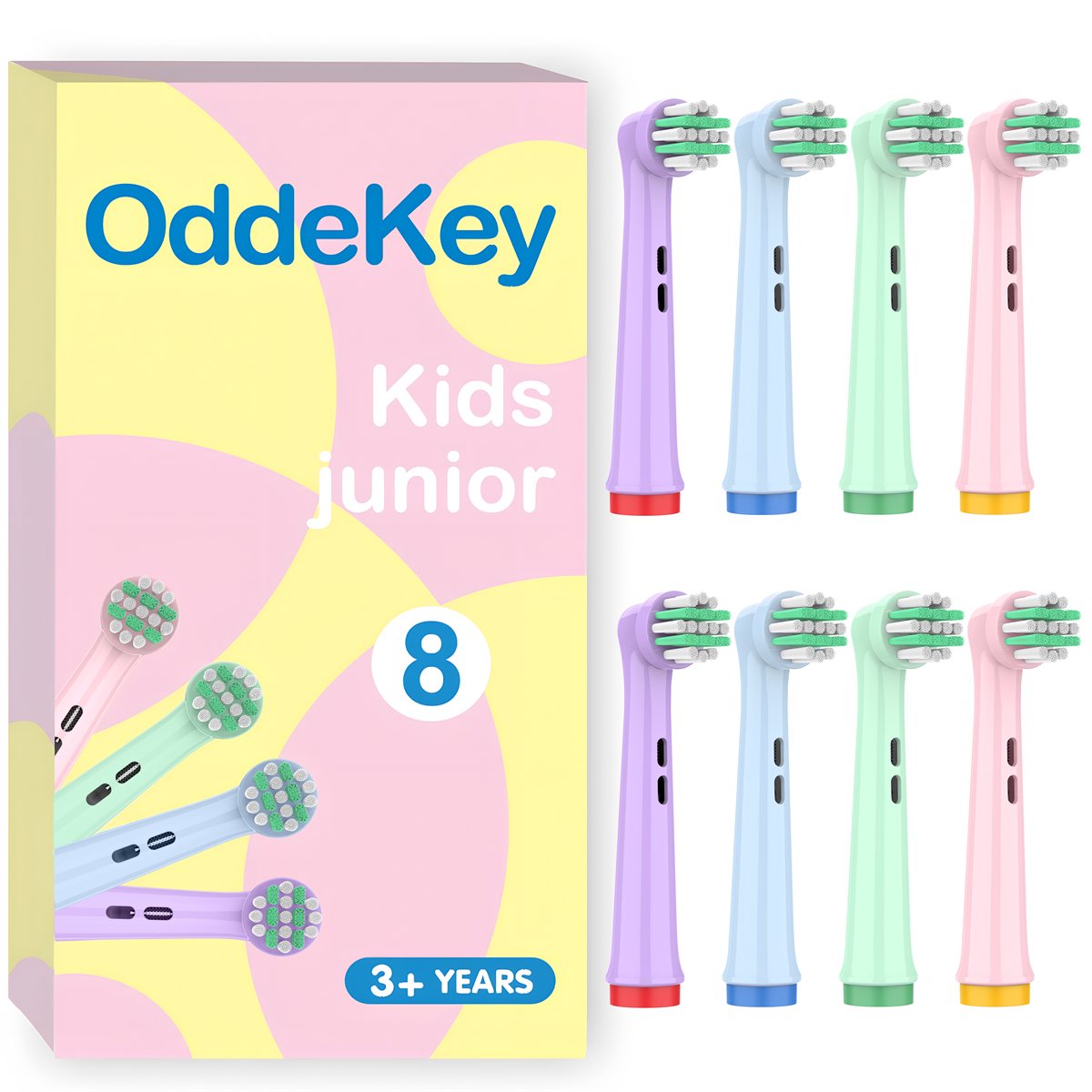 oddekey kids brush heads — 8 pack, ages 3+
